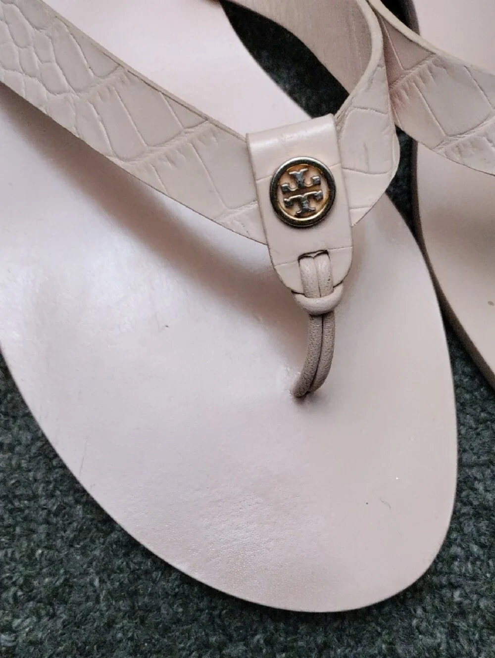 Tory Burch Light Pink Logo Leather Thong Sandals